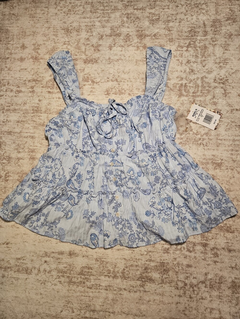 Pink Republic Light Blue Paisley Tie-Front Tiered Tank